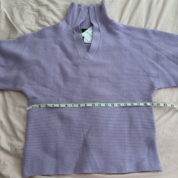 Zesica V-Neck Purple Ribbed Knit Lapel Collar Sweater - Picture 6 of 12